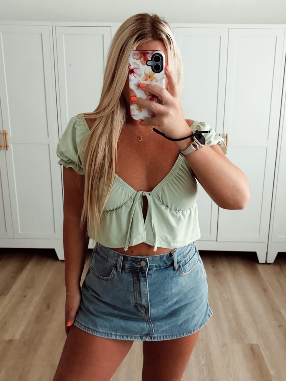 Green front tie crop top